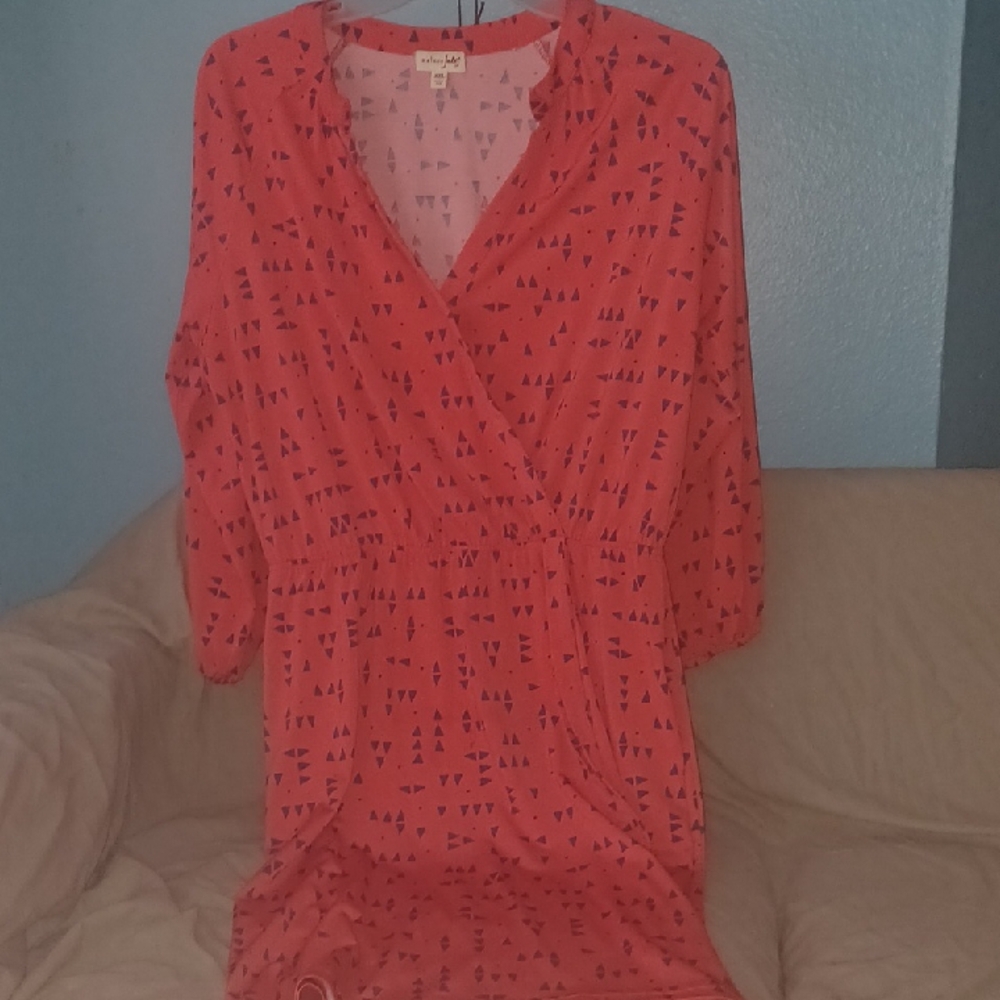 Maison Jules Coral and Navy Geometric Midi Dress